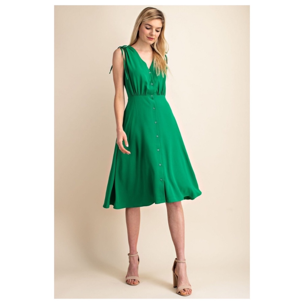 Yours Truly Green Button Down Dress